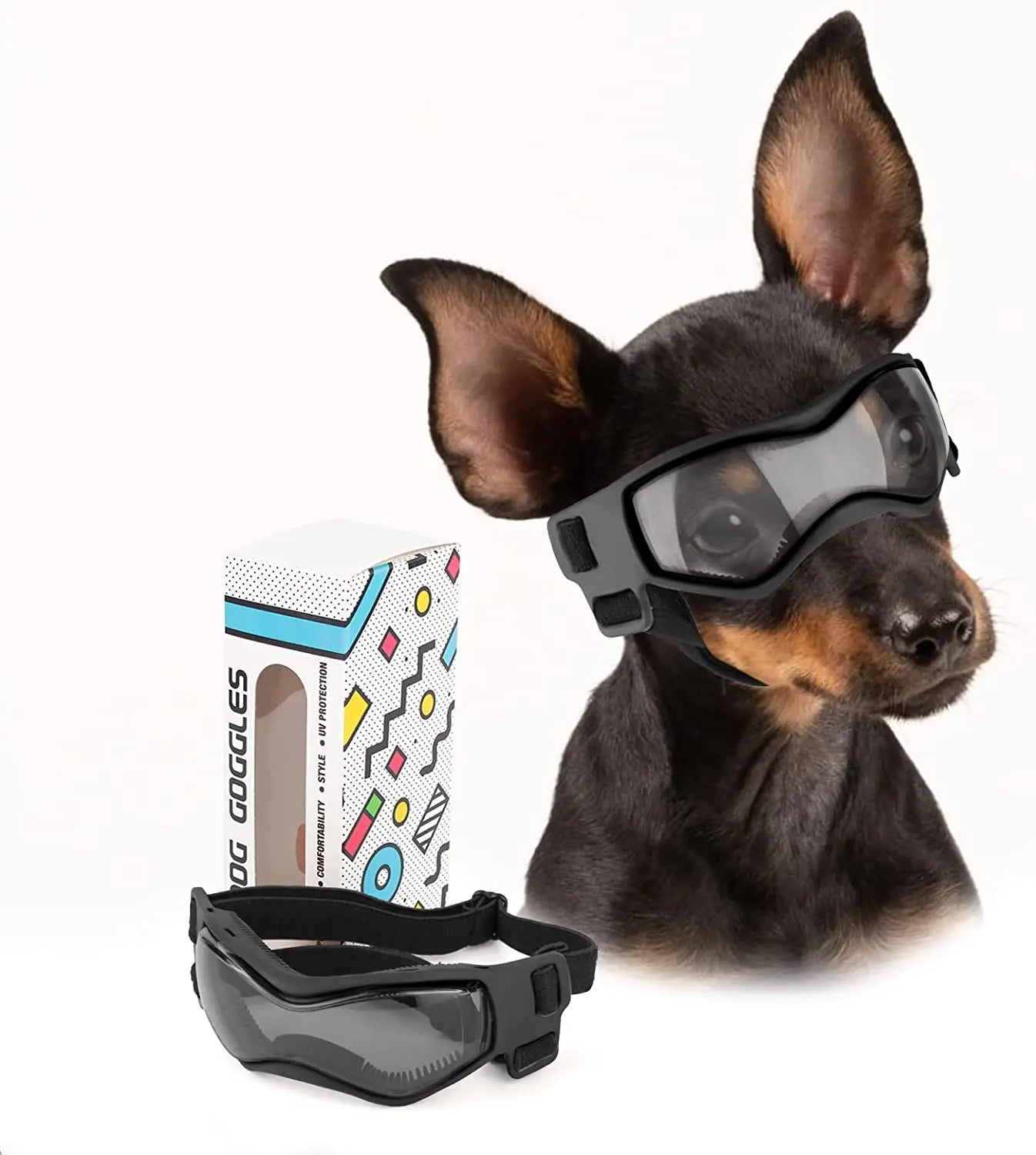 Dog Goggles for Small Breed Dog Sunglasses Dog UV Sunglasses Windproof Soft Frame Adjustable Straps for Small/Medium Dogs Puppy